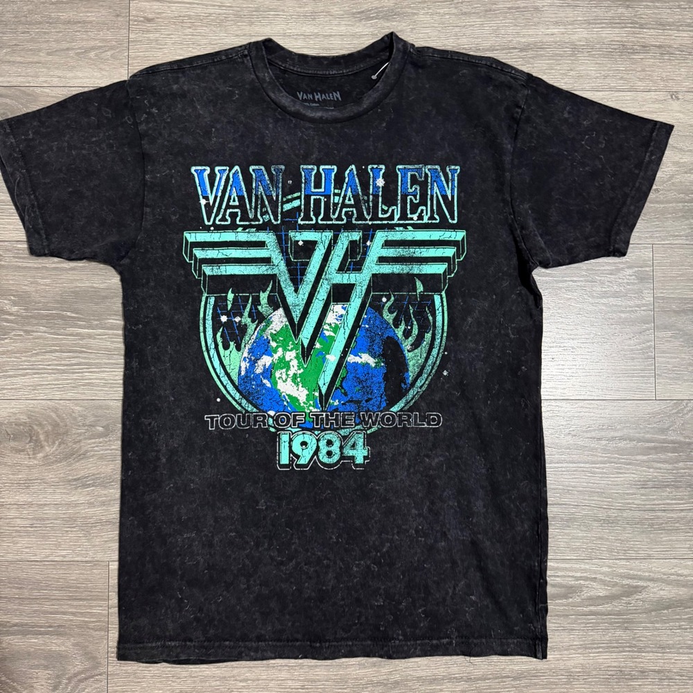 2026 Van Halen 1984 Tour of the World T-Shirt Size M Black Acid Wash Mens Cotton